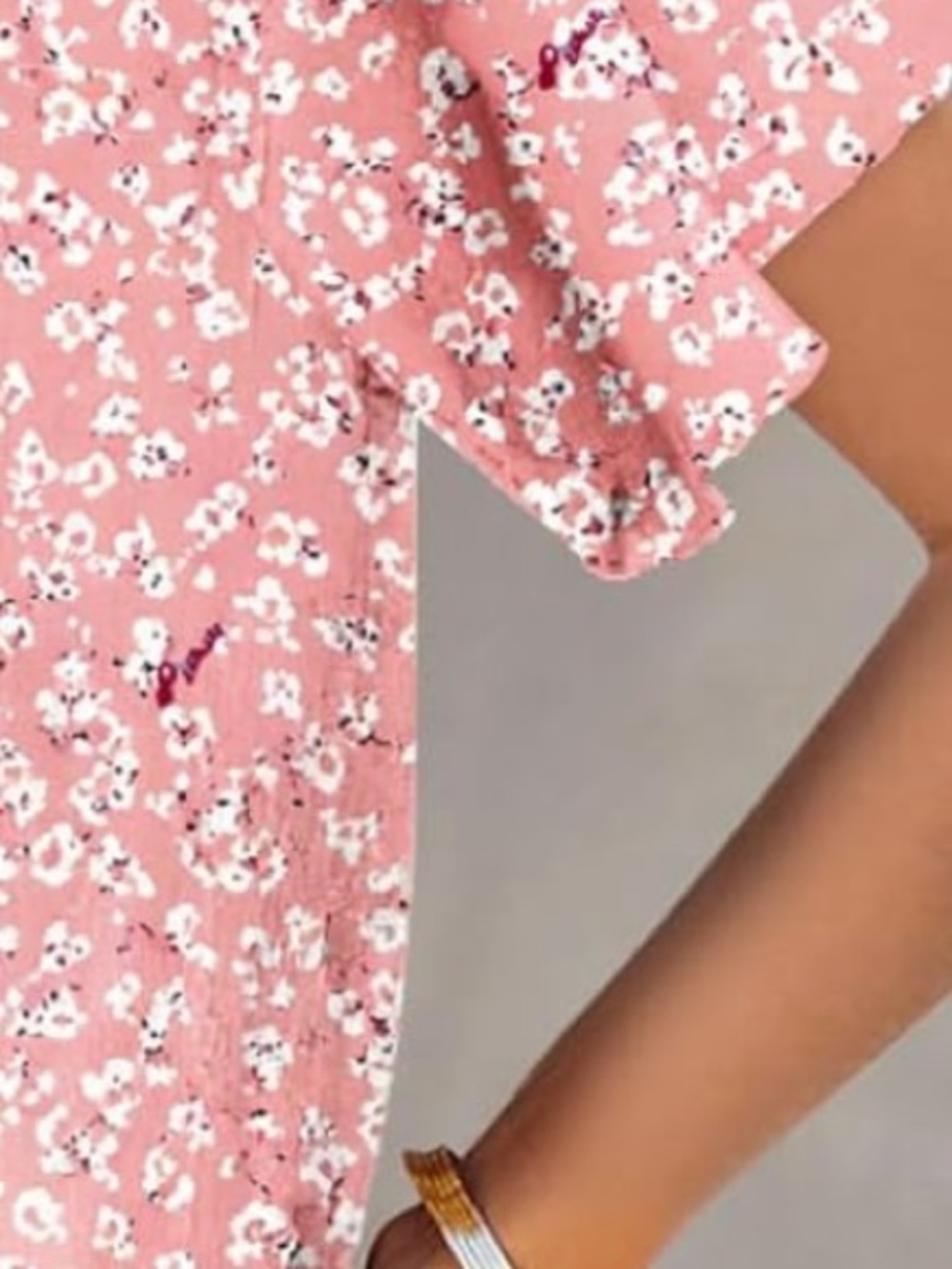Floral Top Blouse Pink Smocking Flutter Sleeves Lined 2XL Plus Size - Picture 3 of 11
